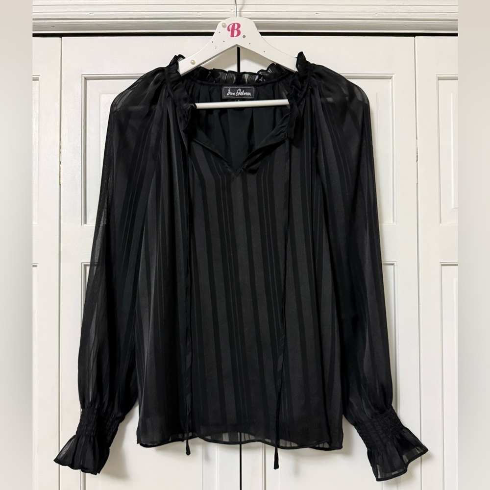 Sam Edelman Black Sheer Striped Tie Neck Blouse Festive Fairy Grunge Small